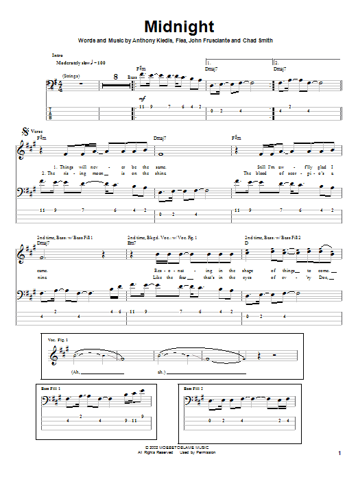 Learn to play Red Hot Chili Peppers Midnight sheet music for Bass Guitar Tab in minutes. Red Hot Chili Peppers Midnight sheet music notes and chords. Download Printable PDF.