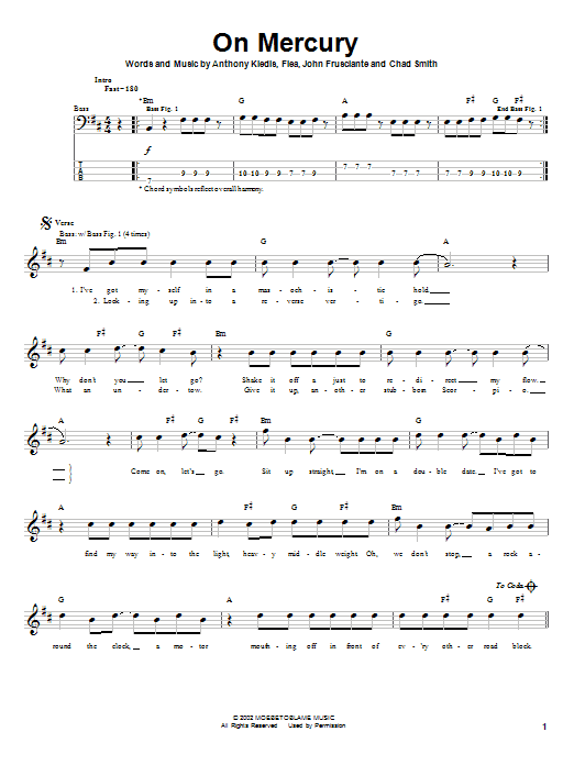 Learn to play Red Hot Chili Peppers On Mercury sheet music for Bass Guitar Tab in minutes. Red Hot Chili Peppers On Mercury sheet music notes and chords. Download Printable PDF.