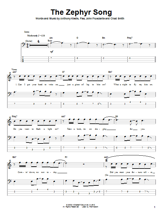 Learn to play Red Hot Chili Peppers The Zephyr Song sheet music for Bass Guitar Tab in minutes. Red Hot Chili Peppers The Zephyr Song sheet music notes and chords. Download Printable PDF.