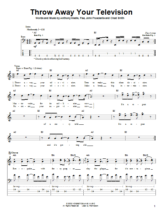 Learn to play Red Hot Chili Peppers Throw Away Your Television sheet music for Bass Guitar Tab in minutes. Red Hot Chili Peppers Throw Away Your Television sheet music notes and chords. Download Printable PDF.