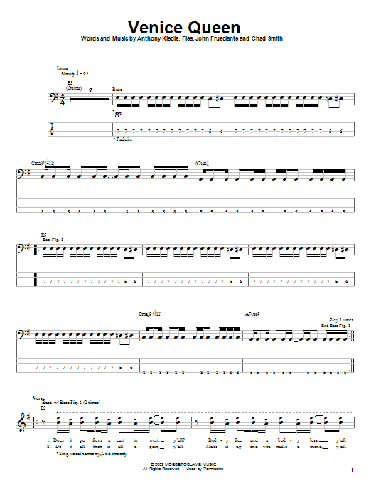 Learn to play Red Hot Chili Peppers Venice Queen sheet music for Bass Guitar Tab in minutes. Red Hot Chili Peppers Venice Queen sheet music notes and chords. Download Printable PDF.