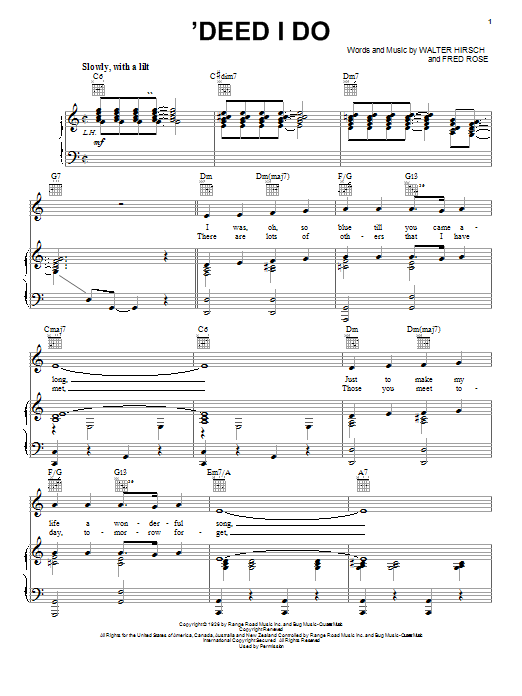 Learn to play Diana Krall 'Deed I Do sheet music for Piano, Vocal & Guitar (Right-Hand Melody) in minutes. Diana Krall 'Deed I Do sheet music notes and chords. Download Printable PDF.