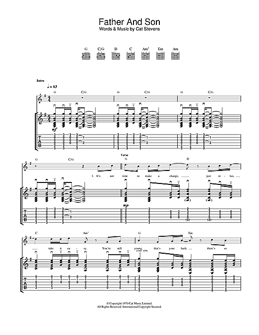 Learn to play Cat Stevens Father And Son sheet music for Guitar Tab in minutes. Cat Stevens Father And Son sheet music notes and chords. Download Printable PDF.