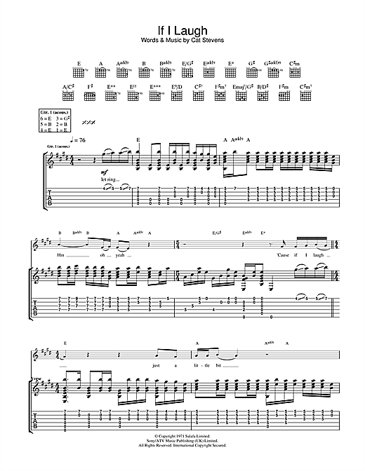 Learn to play Cat Stevens If I Laugh sheet music for Guitar Tab in minutes. Cat Stevens If I Laugh sheet music notes and chords. Download Printable PDF.