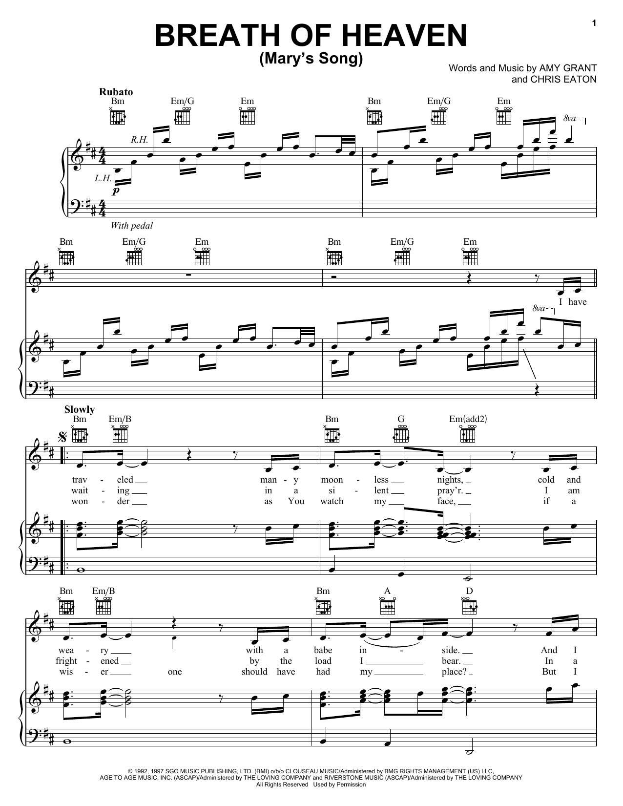 Learn to play Amy Grant Breath Of Heaven (Mary's Song) sheet music for Piano, Vocal & Guitar (Right-Hand Melody) in minutes. Amy Grant Breath Of Heaven (Mary's Song) sheet music notes and chords. Download Printable PDF.