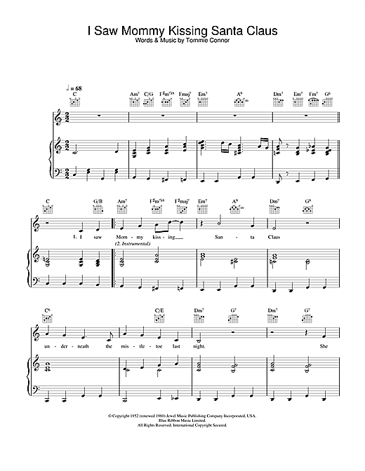 Learn to play Andy Williams I Saw Mommy Kissing Santa Claus sheet music for Piano, Vocal & Guitar in minutes. Andy Williams I Saw Mommy Kissing Santa Claus sheet music notes and chords. Download Printable PDF.