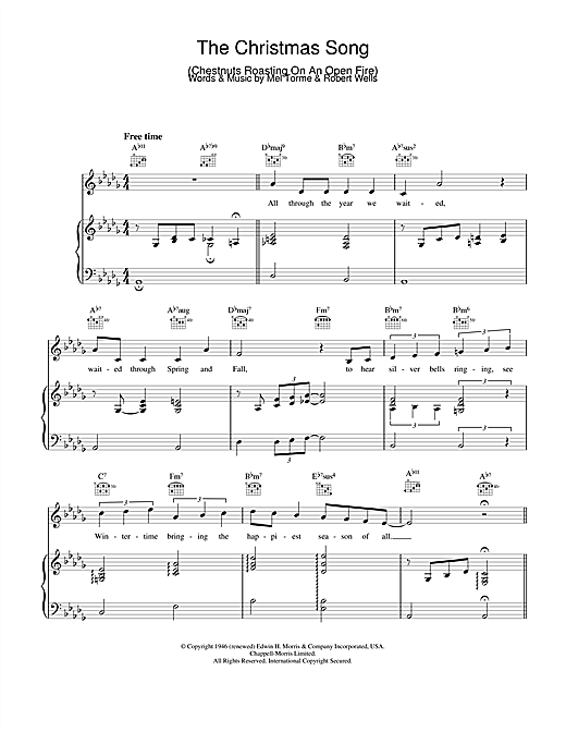 Learn to play Mel Torme The Christmas Song (Chestnuts Roasting On An Open Fire) sheet music for Piano, Vocal & Guitar in minutes. Mel Torme The Christmas Song (Chestnuts Roasting On An Open Fire) sheet music notes and chords. Download Printable PDF.