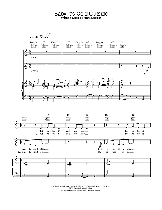 Learn to play Dean Martin Baby, It's Cold Outside sheet music for Piano, Vocal & Guitar in minutes. Dean Martin Baby, It's Cold Outside sheet music notes and chords. Download Printable PDF.