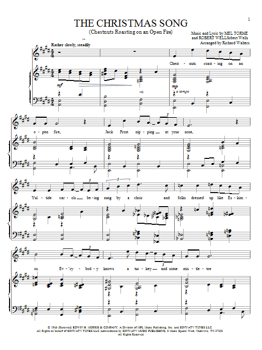 Learn to play Mel Torme The Christmas Song (Chestnuts Roasting On An Open Fire) sheet music for Piano, Vocal & Guitar (Right-Hand Melody) in minutes. Mel Torme The Christmas Song (Chestnuts Roasting On An Open Fire) sheet music notes and chords. Download Printable PDF.