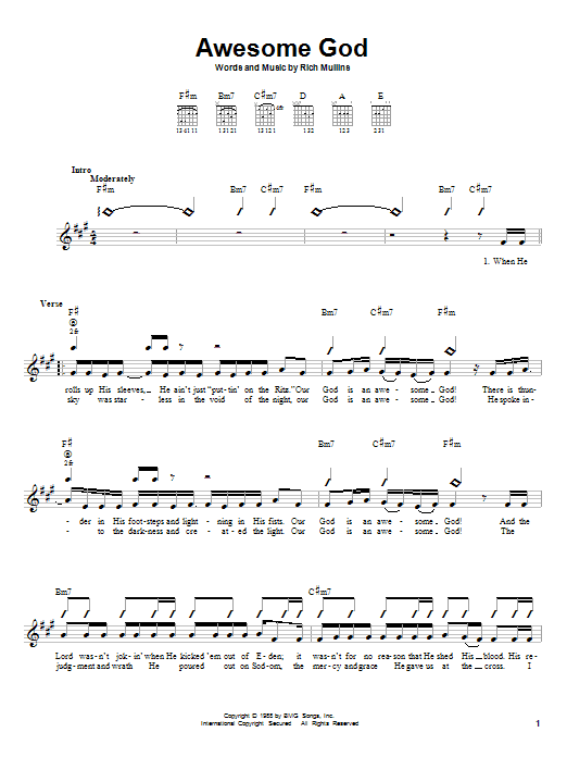 Learn to play Rich Mullins Awesome God sheet music for Guitar with strumming patterns in minutes. Rich Mullins Awesome God sheet music notes and chords. Download Printable PDF.