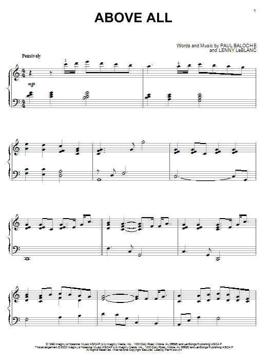 Learn to play Paul Baloche Above All sheet music for Piano in minutes. Paul Baloche Above All sheet music notes and chords. Download Printable PDF.