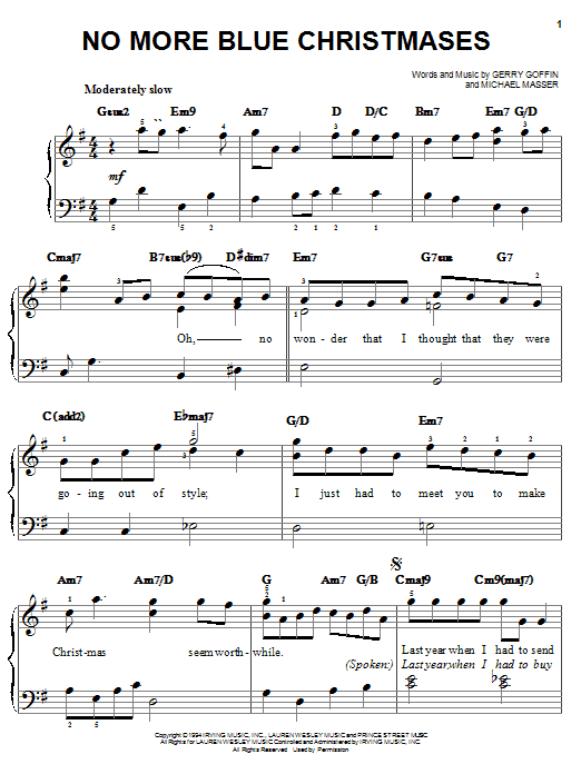 Learn to play Gerry Goffin No More Blue Christmases sheet music for Easy Piano in minutes. Gerry Goffin No More Blue Christmases sheet music notes and chords. Download Printable PDF.