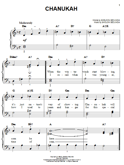 Learn to play Sheldon Secunda Chanukah sheet music for Easy Piano in minutes. Sheldon Secunda Chanukah sheet music notes and chords. Download Printable PDF.