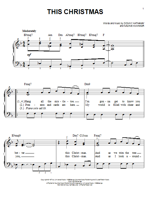 Learn to play Donny Hathaway This Christmas sheet music for Easy Piano in minutes. Donny Hathaway This Christmas sheet music notes and chords. Download Printable PDF.