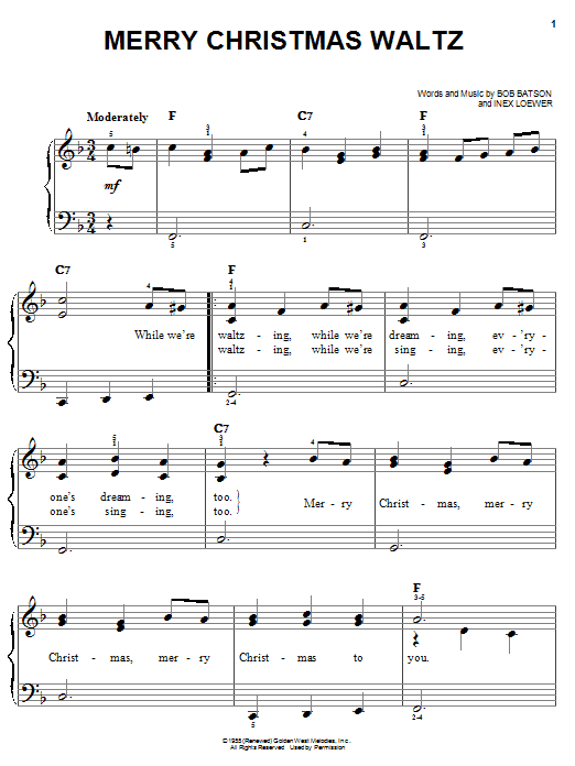 Learn to play Bob Batson Merry Christmas Waltz sheet music for Easy Piano in minutes. Bob Batson Merry Christmas Waltz sheet music notes and chords. Download Printable PDF.