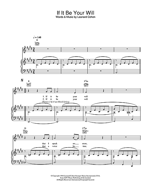 Learn to play Leonard Cohen If It Be Your Will sheet music for Piano, Vocal & Guitar in minutes. Leonard Cohen If It Be Your Will sheet music notes and chords. Download Printable PDF.