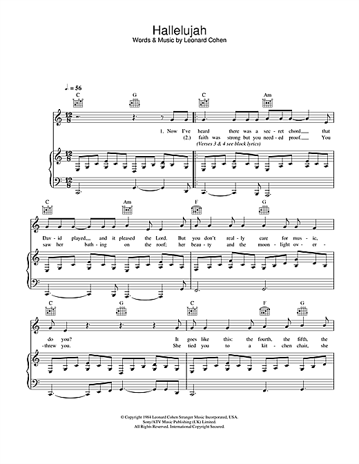 Learn to play Leonard Cohen Hallelujah sheet music for Piano, Vocal & Guitar in minutes. Leonard Cohen Hallelujah sheet music notes and chords. Download Printable PDF.