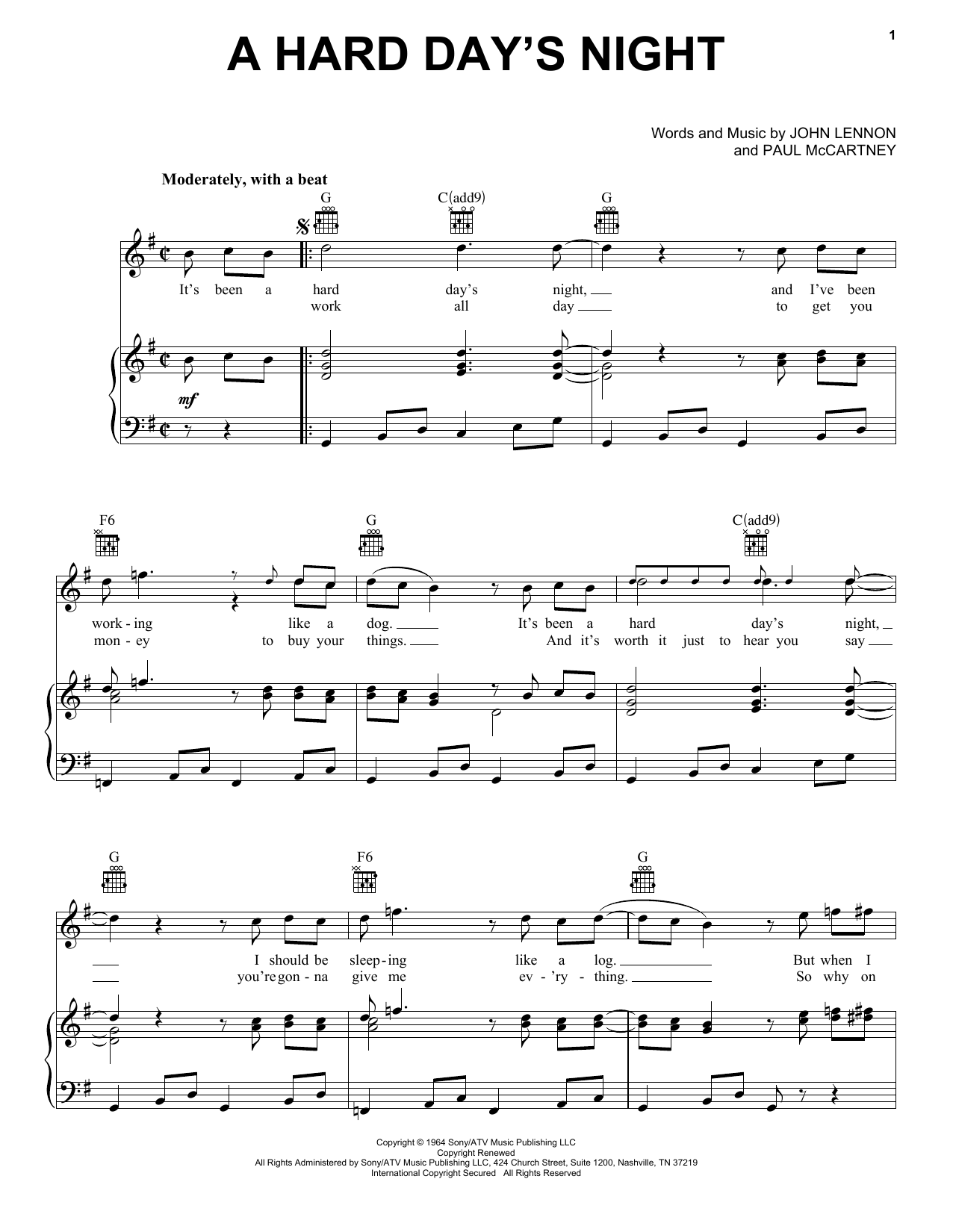 Learn to play The Beatles A Hard Day's Night sheet music for Piano, Vocal & Guitar (Right-Hand Melody) in minutes. The Beatles A Hard Day's Night sheet music notes and chords. Download Printable PDF.