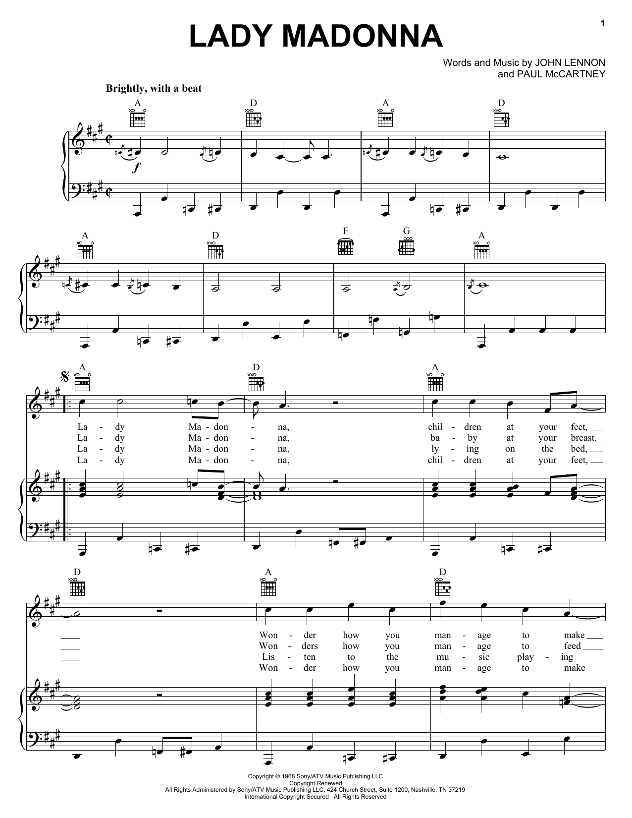 Learn to play The Beatles Lady Madonna sheet music for Piano, Vocal & Guitar (Right-Hand Melody) in minutes. The Beatles Lady Madonna sheet music notes and chords. Download Printable PDF.