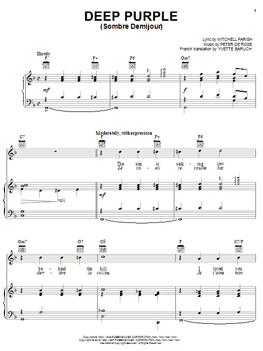 Learn to play Nino Tempo & April Stevens Deep Purple sheet music for Piano, Vocal & Guitar (Right-Hand Melody) in minutes. Nino Tempo & April Stevens Deep Purple sheet music notes and chords. Download Printable PDF.