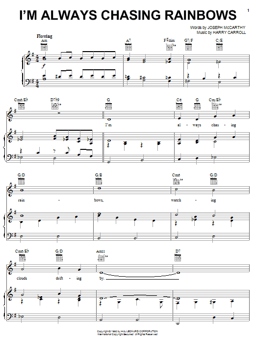Learn to play Tony Bennett I'm Always Chasing Rainbows sheet music for Piano, Vocal & Guitar (Right-Hand Melody) in minutes. Tony Bennett I'm Always Chasing Rainbows sheet music notes and chords. Download Printable PDF.