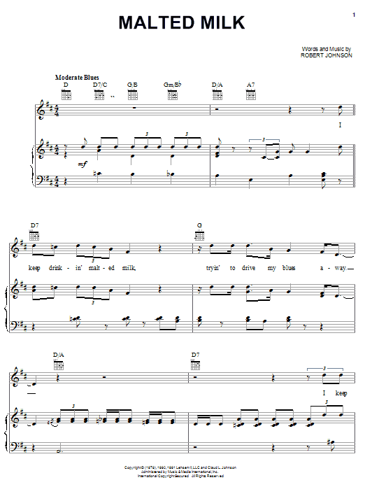 Learn to play Robert Johnson Malted Milk sheet music for Piano, Vocal & Guitar (Right-Hand Melody) in minutes. Robert Johnson Malted Milk sheet music notes and chords. Download Printable PDF.