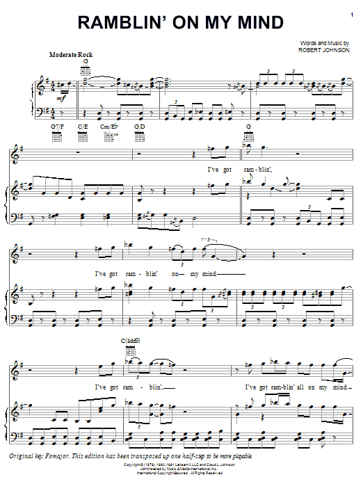 Learn to play Robert Johnson Ramblin' On My Mind sheet music for Piano, Vocal & Guitar (Right-Hand Melody) in minutes. Robert Johnson Ramblin' On My Mind sheet music notes and chords. Download Printable PDF.