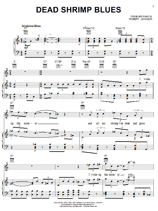 Learn to play Robert Johnson Dead Shrimp Blues sheet music for Piano, Vocal & Guitar (Right-Hand Melody) in minutes. Robert Johnson Dead Shrimp Blues sheet music notes and chords. Download Printable PDF.