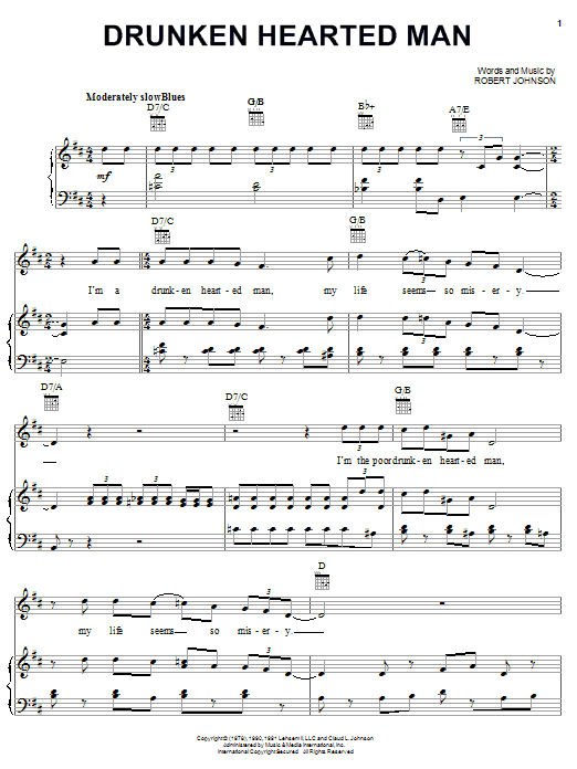 Learn to play Robert Johnson Drunken Hearted Man sheet music for Piano, Vocal & Guitar (Right-Hand Melody) in minutes. Robert Johnson Drunken Hearted Man sheet music notes and chords. Download Printable PDF.