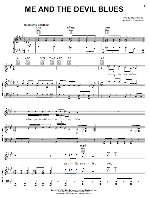 Learn to play Robert Johnson Me And The Devil Blues sheet music for Piano, Vocal & Guitar (Right-Hand Melody) in minutes. Robert Johnson Me And The Devil Blues sheet music notes and chords. Download Printable PDF.