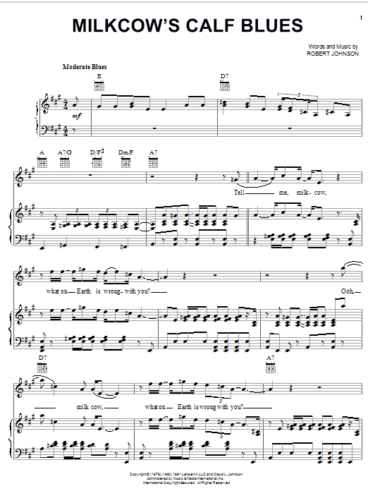 Learn to play Robert Johnson Milkcow's Calf Blues sheet music for Piano, Vocal & Guitar (Right-Hand Melody) in minutes. Robert Johnson Milkcow's Calf Blues sheet music notes and chords. Download Printable PDF.
