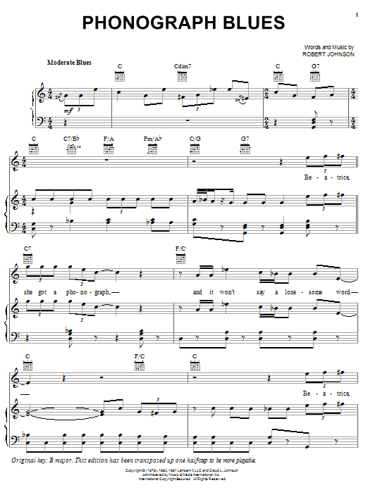 Learn to play Robert Johnson Phonograph Blues sheet music for Piano, Vocal & Guitar (Right-Hand Melody) in minutes. Robert Johnson Phonograph Blues sheet music notes and chords. Download Printable PDF.