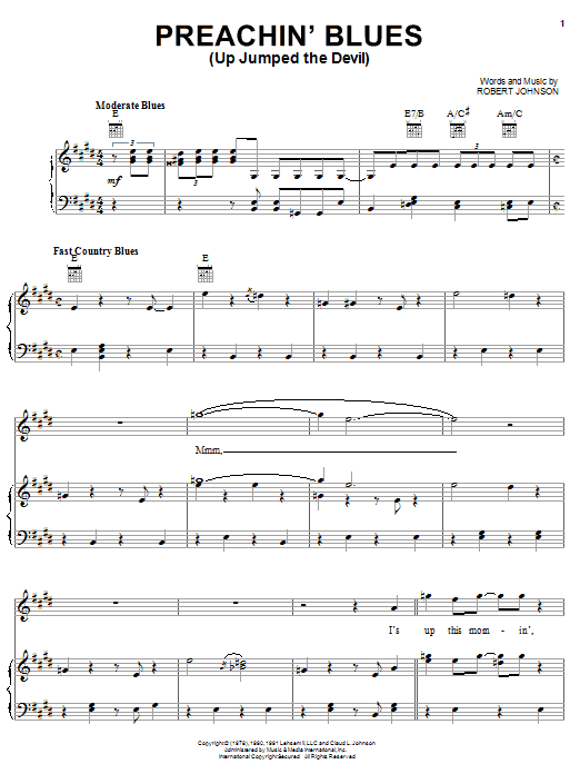 Learn to play Robert Johnson Preachin' Blues (Up Jumped The Devil) sheet music for Piano, Vocal & Guitar (Right-Hand Melody) in minutes. Robert Johnson Preachin' Blues (Up Jumped The Devil) sheet music notes and chords. Download Printable PDF.