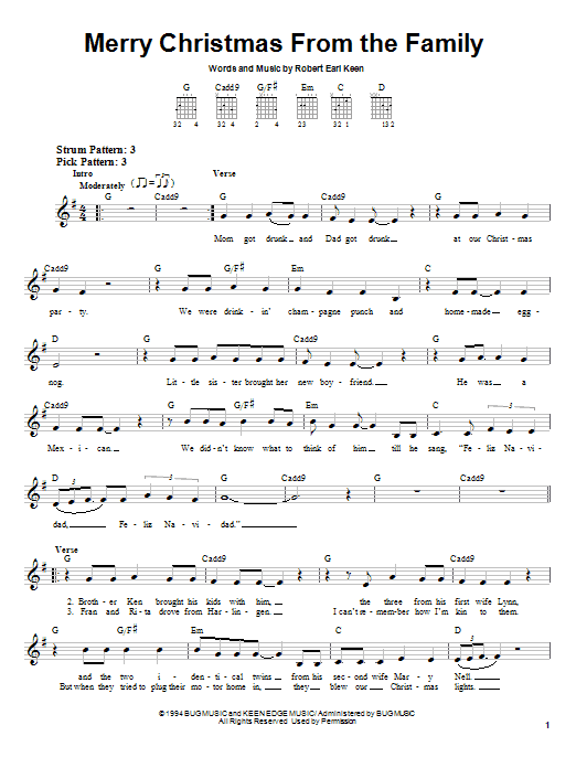 Learn to play Robert Earl Keen Merry Christmas From The Family sheet music for Easy Guitar in minutes. Robert Earl Keen Merry Christmas From The Family sheet music notes and chords. Download Printable PDF.