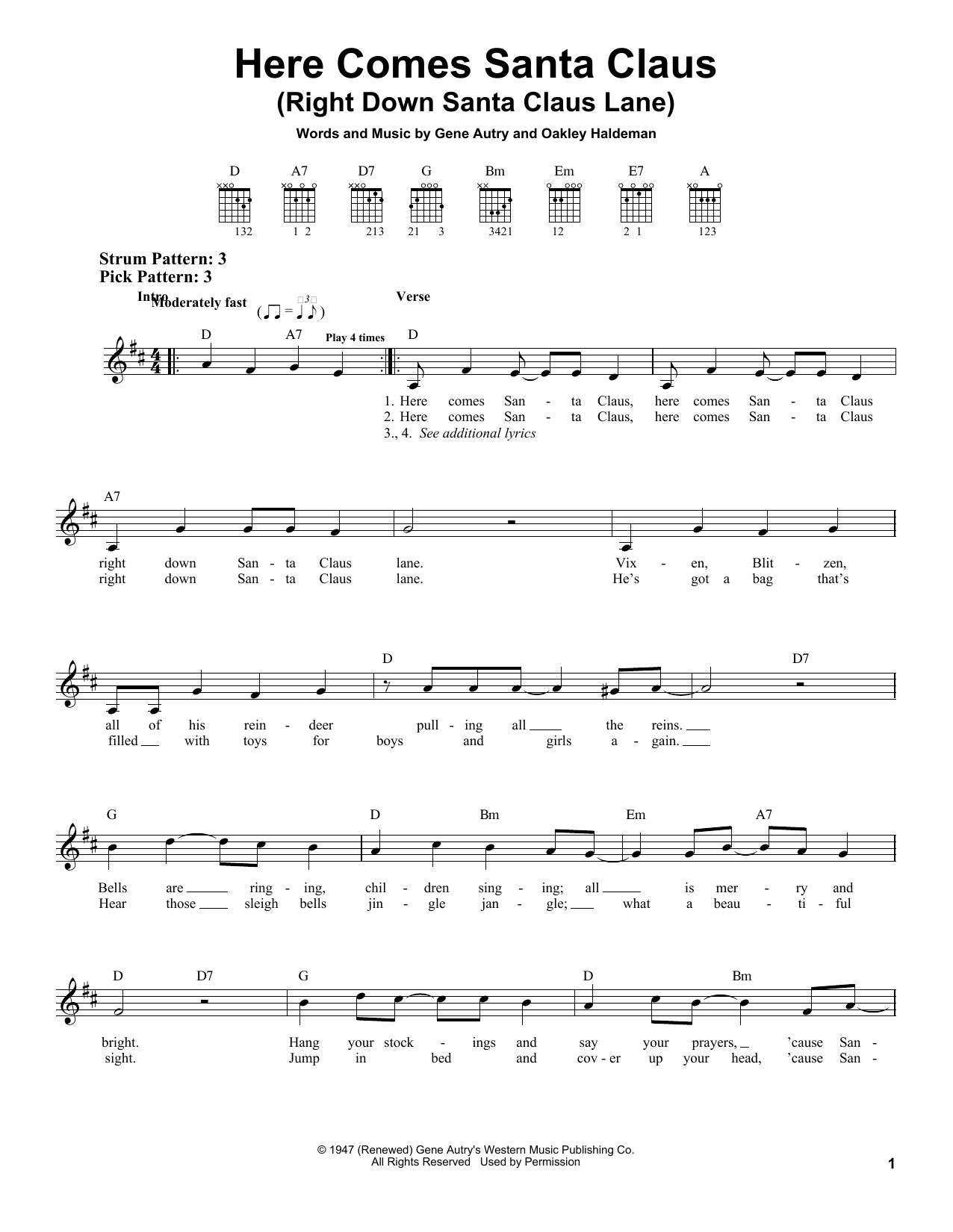 Learn to play Gene Autry Here Comes Santa Claus (Right Down Santa Claus Lane) sheet music for Easy Guitar in minutes. Gene Autry Here Comes Santa Claus (Right Down Santa Claus Lane) sheet music notes and chords. Download Printable PDF.