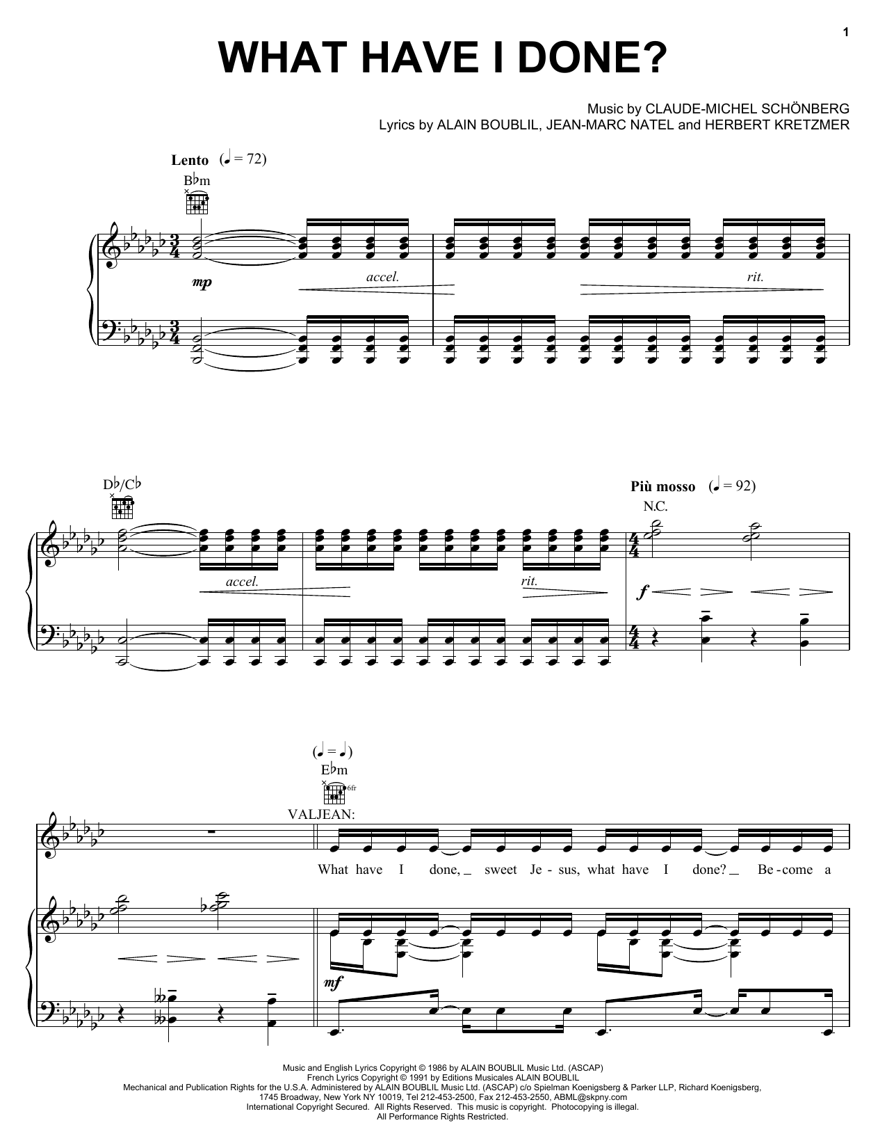Learn to play Boublil and Schonberg What Have I Done sheet music for Piano, Vocal & Guitar (Right-Hand Melody) in minutes. Boublil and Schonberg What Have I Done sheet music notes and chords. Download Printable PDF.