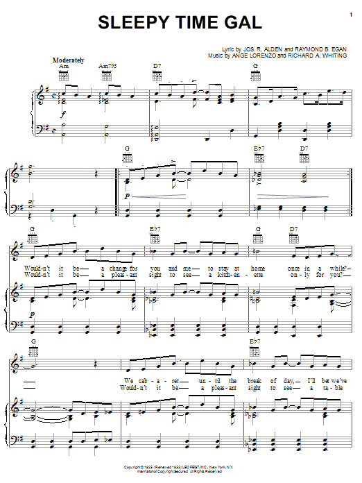Learn to play Hoagy Carmichael Sleepy Time Gal sheet music for Piano, Vocal & Guitar (Right-Hand Melody) in minutes. Hoagy Carmichael Sleepy Time Gal sheet music notes and chords. Download Printable PDF.