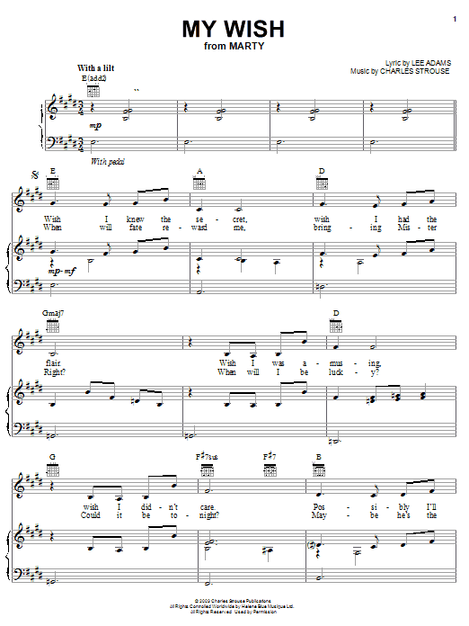 Learn to play Lee Adams Wish sheet music for Piano, Vocal & Guitar (Right-Hand Melody) in minutes. Lee Adams Wish sheet music notes and chords. Download Printable PDF.