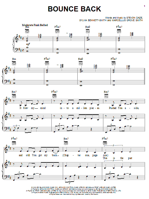 Learn to play Stacie Orrico Bounce Back sheet music for Piano, Vocal & Guitar (Right-Hand Melody) in minutes. Stacie Orrico Bounce Back sheet music notes and chords. Download Printable PDF.