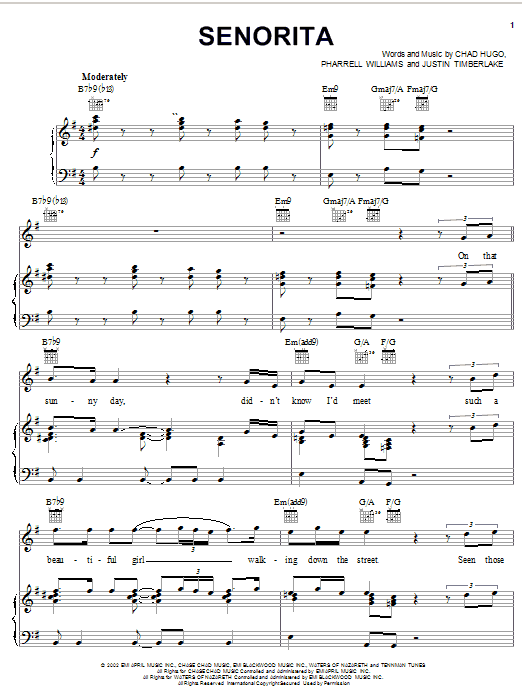 Learn to play Justin Timberlake Senorita sheet music for Piano, Vocal & Guitar (Right-Hand Melody) in minutes. Justin Timberlake Senorita sheet music notes and chords. Download Printable PDF.