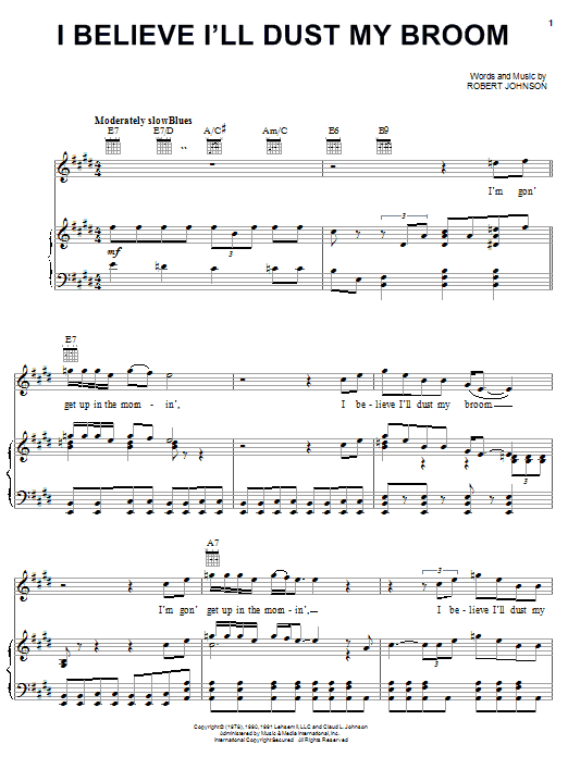 Learn to play Robert Johnson I Believe I'll Dust My Broom sheet music for Piano, Vocal & Guitar (Right-Hand Melody) in minutes. Robert Johnson I Believe I'll Dust My Broom sheet music notes and chords. Download Printable PDF.