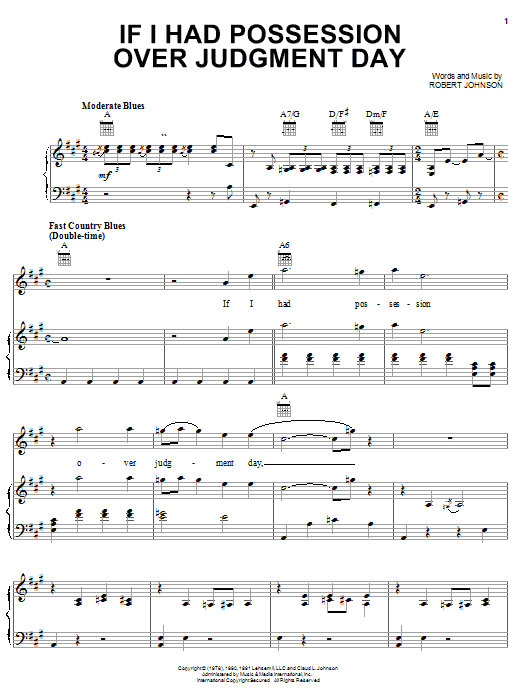 Learn to play Robert Johnson If I Had Possession Over Judgment Day sheet music for Piano, Vocal & Guitar (Right-Hand Melody) in minutes. Robert Johnson If I Had Possession Over Judgment Day sheet music notes and chords. Download Printable PDF.