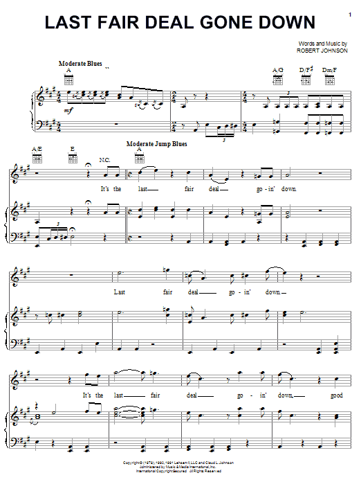 Learn to play Robert Johnson Last Fair Deal Gone Down sheet music for Piano, Vocal & Guitar (Right-Hand Melody) in minutes. Robert Johnson Last Fair Deal Gone Down sheet music notes and chords. Download Printable PDF.