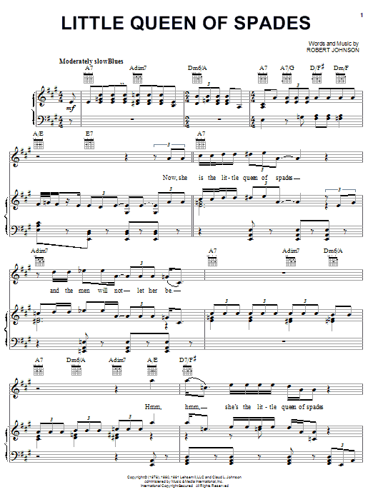 Learn to play Robert Johnson Little Queen Of Spades sheet music for Piano, Vocal & Guitar (Right-Hand Melody) in minutes. Robert Johnson Little Queen Of Spades sheet music notes and chords. Download Printable PDF.