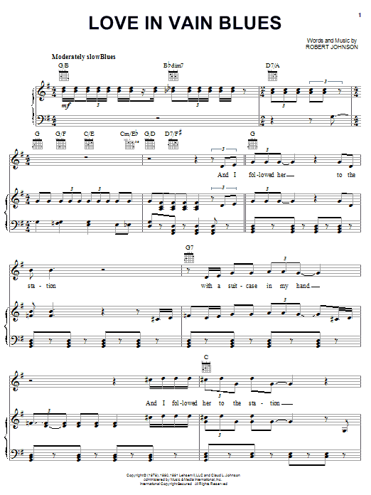 Learn to play Robert Johnson Love In Vain Blues sheet music for Piano, Vocal & Guitar (Right-Hand Melody) in minutes. Robert Johnson Love In Vain Blues sheet music notes and chords. Download Printable PDF.