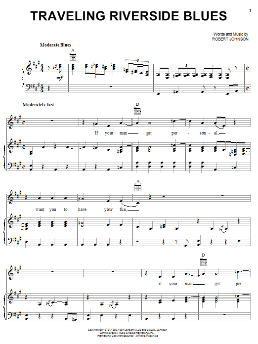 Learn to play Robert Johnson Traveling Riverside Blues sheet music for Piano, Vocal & Guitar (Right-Hand Melody) in minutes. Robert Johnson Traveling Riverside Blues sheet music notes and chords. Download Printable PDF.