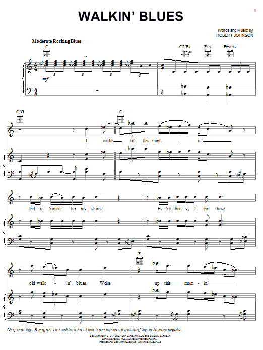 Learn to play Robert Johnson Walkin' Blues sheet music for Piano, Vocal & Guitar (Right-Hand Melody) in minutes. Robert Johnson Walkin' Blues sheet music notes and chords. Download Printable PDF.