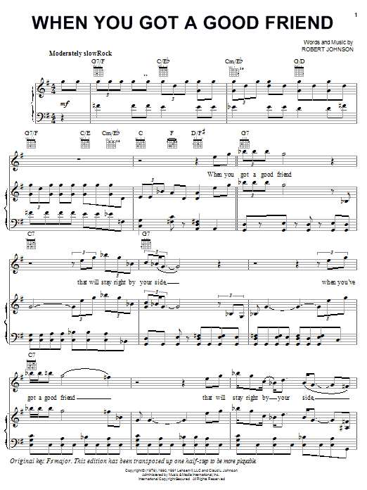 Learn to play Robert Johnson When You Got A Good Friend sheet music for Piano, Vocal & Guitar (Right-Hand Melody) in minutes. Robert Johnson When You Got A Good Friend sheet music notes and chords. Download Printable PDF.