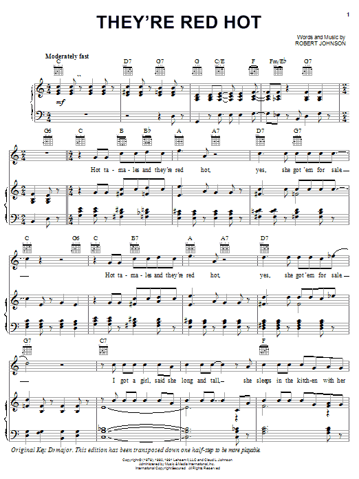 Learn to play Robert Johnson They're Red Hot sheet music for Piano, Vocal & Guitar (Right-Hand Melody) in minutes. Robert Johnson They're Red Hot sheet music notes and chords. Download Printable PDF.