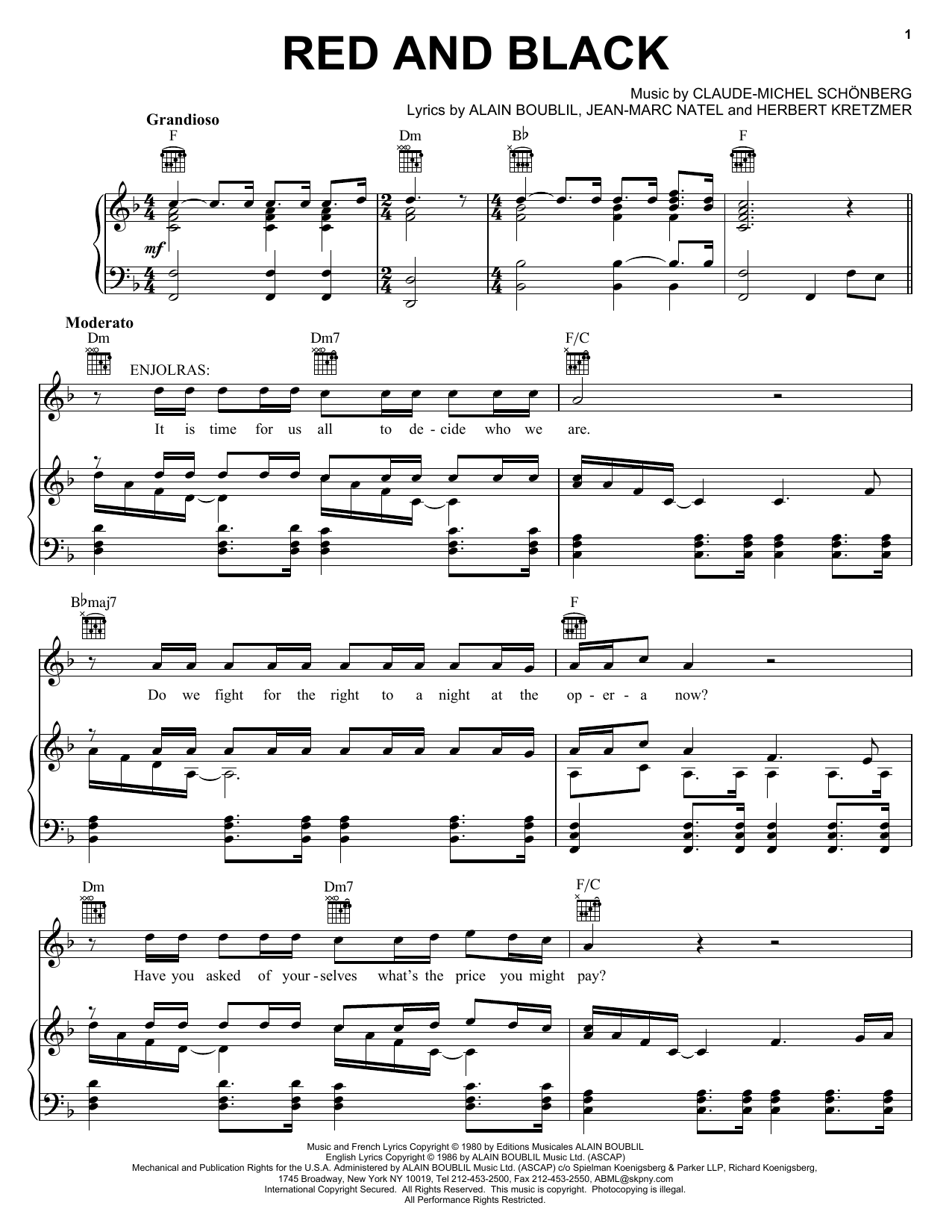 Learn to play Boublil and Schonberg Red And Black sheet music for Piano, Vocal & Guitar (Right-Hand Melody) in minutes. Boublil and Schonberg Red And Black sheet music notes and chords. Download Printable PDF.